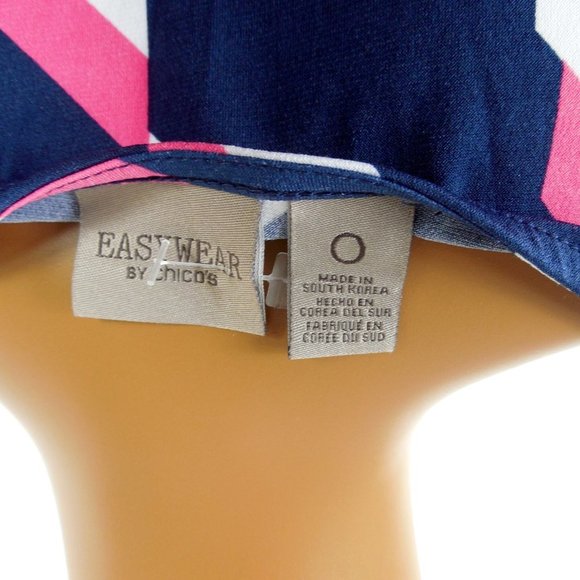 CHICO'S Top S Sz 0 Navy/Pink Stretch Blouse Lightweight 3/4 Sleeve Shirt - Picture 8 of 9